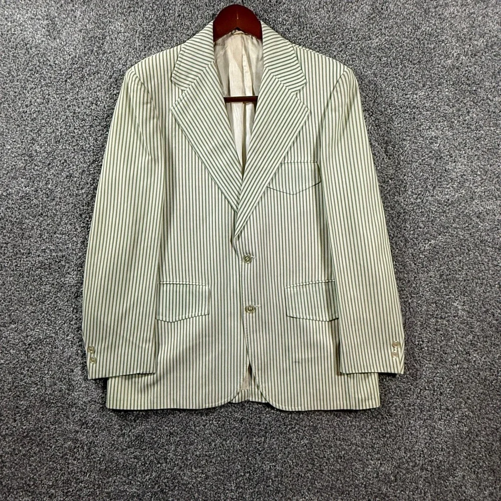 Palm Beach Vintage Mens 42R Blazer Green White Striped Sport Coat
